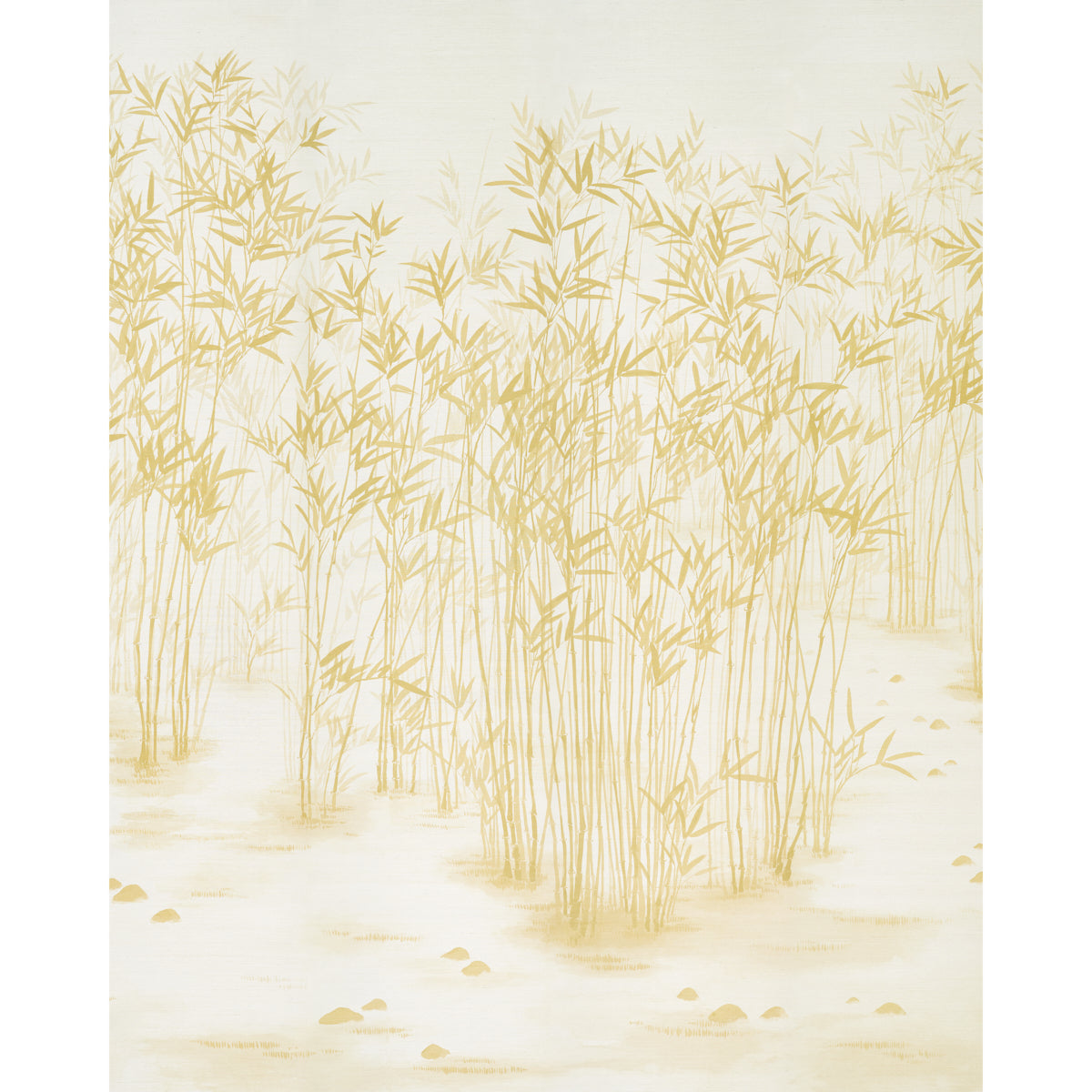 Kanji Sisal Panel Set in Ochre by Schumacher, Japanese brush painting inspired bamboo wall mural