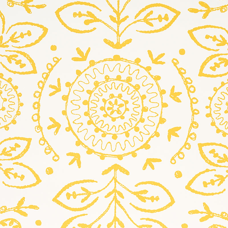 TIANA Yellow Bohemian Embroidered-Look Wallpaper by Schumacher – 5011842