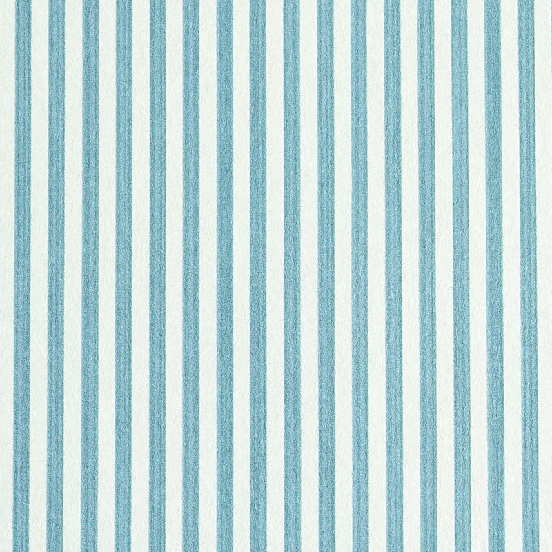 Edwin Stripe Narrow wallpaper in Slate by Schumacher, featuring narrow vertical blue stripes on a white background.