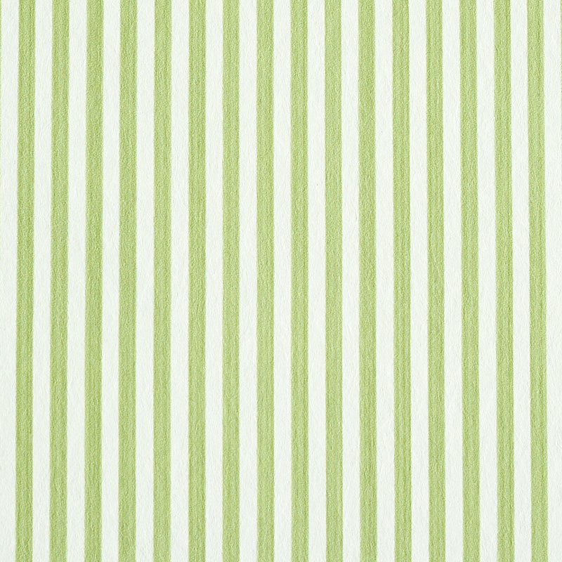 Edwin Stripe Narrow wallpaper in Leaf by Schumacher, featuring narrow green and white vertical stripes.