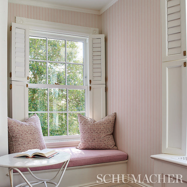 Edwin Stripe Narrow Blush by Schumacher Classic Stripe Wallpaper – Schumacher 5011874