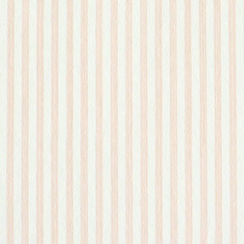 Edwin Stripe Narrow wallpaper in blush by Schumacher, featuring narrow vertical stripes in a soft pink colorway, shown in a styled interior and close-up detail.