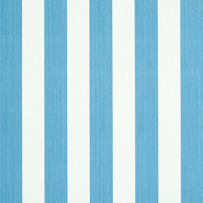 Edwin Stripe Medium wallpaper in Ocean blue and white, classic vertical stripe pattern by Schumacher