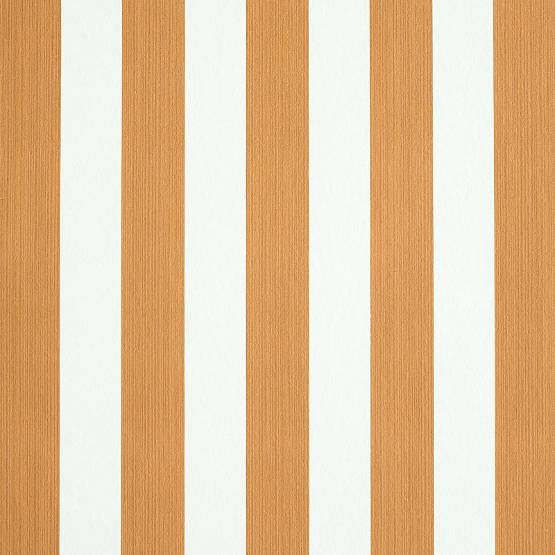 Edwin Stripe Medium wallpaper in Butternut by Schumacher, featuring classic vertical stripes in warm brown and white tones.