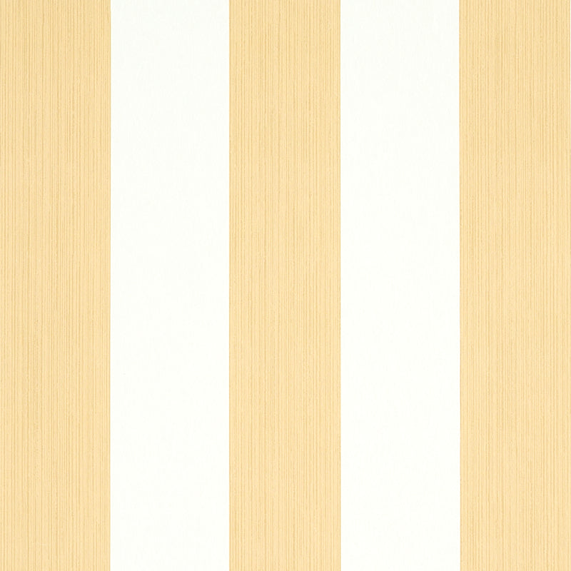 Edwin Stripe Wide wallpaper in Wheat by Schumacher, wide vertical stripes in beige and white, classic wallcovering.