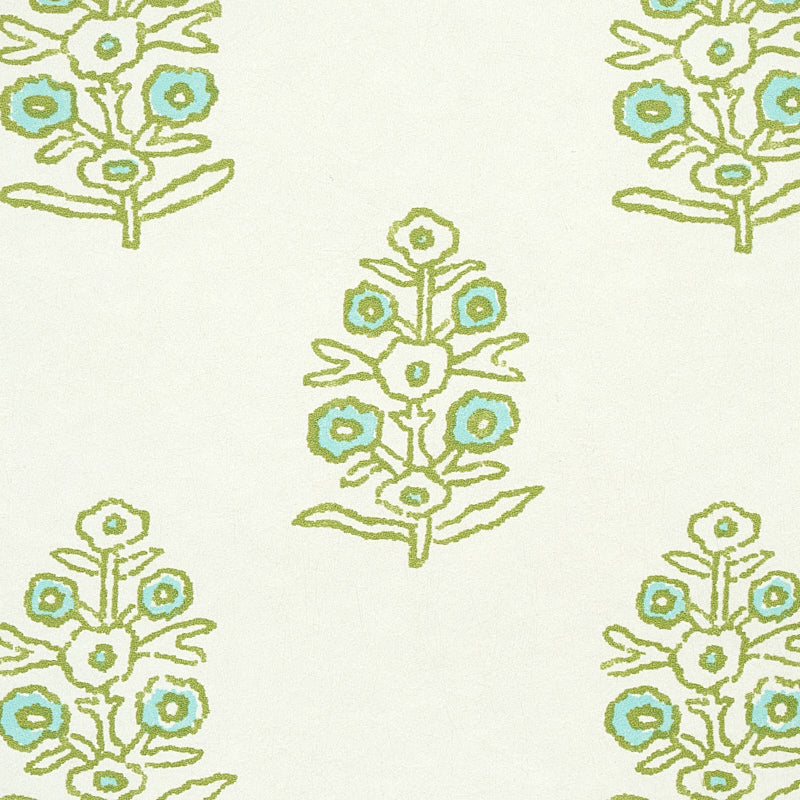 Aditi Green by Schumacher Petite Stylized Floral Wallpaper – Jacaranda Collection 5011931
