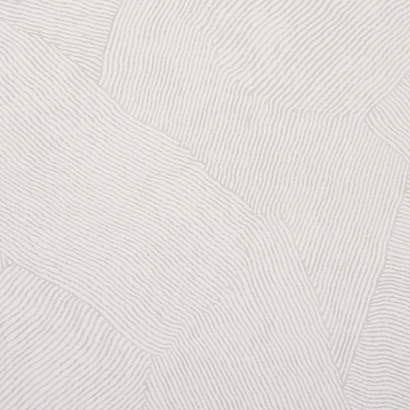 Burnett Stone by Schumacher - Abstract wave pattern wallcovering in neutral tones, shown in room and detail views.