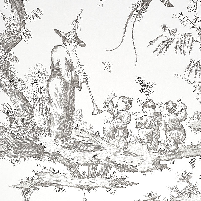 Shengyou Toile Driftwood by Schumacher Chinoiserie Scenic Wallpaper – Schumacher 5012050