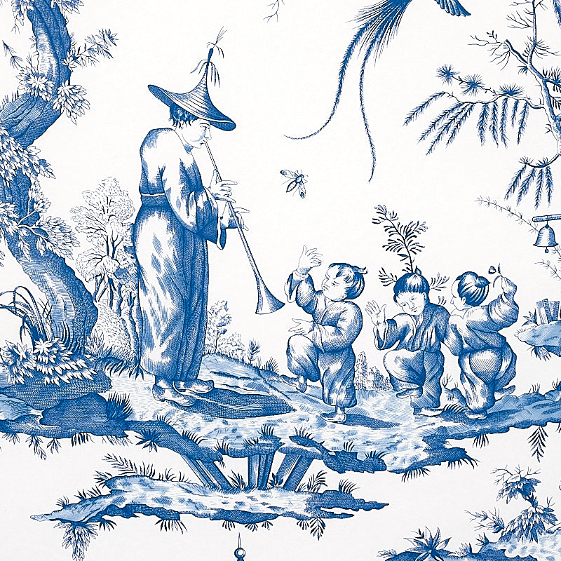 Shengyou Toile Blue Scenic Toile Wallpaper by Schumacher – 5012052