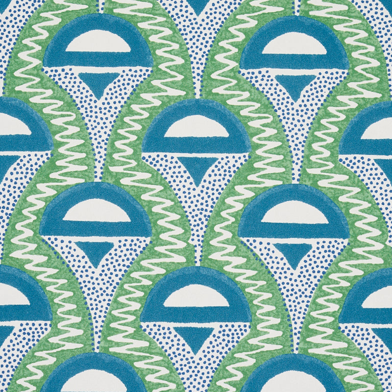 Abelino Green & Peacock Art Deco Geometric Wallpaper – Schumacher 5012082
