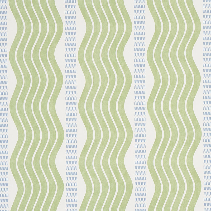 Sina Stripe green wavy Art Deco stripe wallpaper by Schumacher