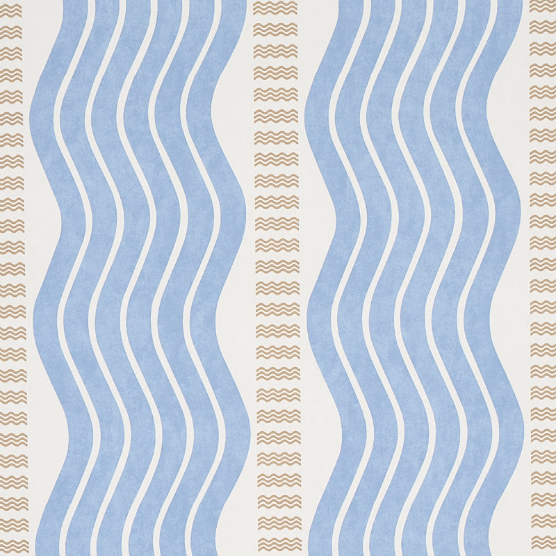 Sina Stripe Blue Art Deco Wave Stripe Wallpaper – Schumacher 5012122