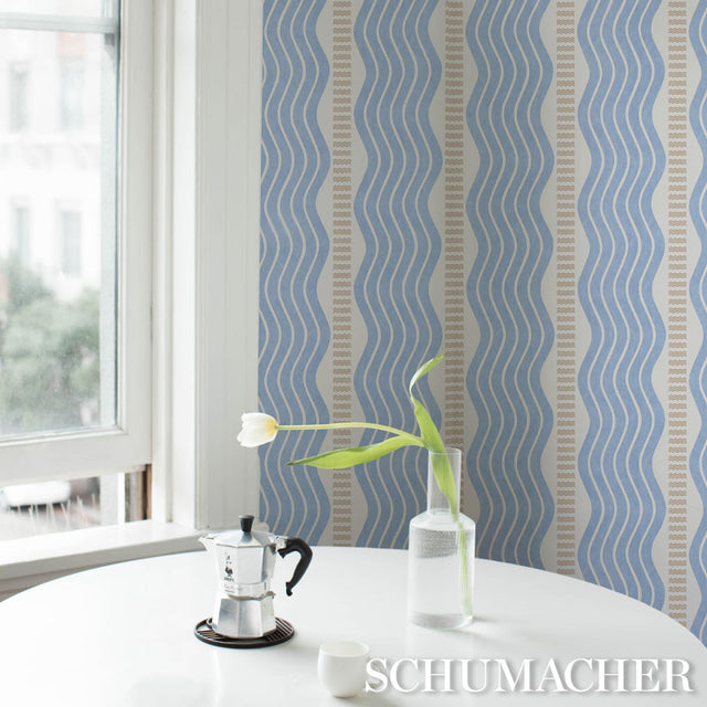 Sina Stripe Blue Art Deco Wave Stripe Wallpaper – Schumacher 5012122