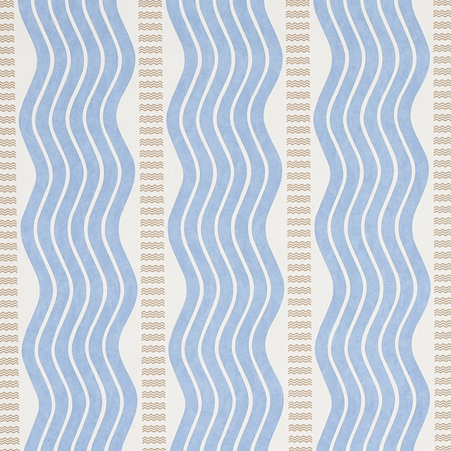 Sina Stripe blue Art Deco wave stripe wallpaper with textural weave from Schumacher Copacabana collection