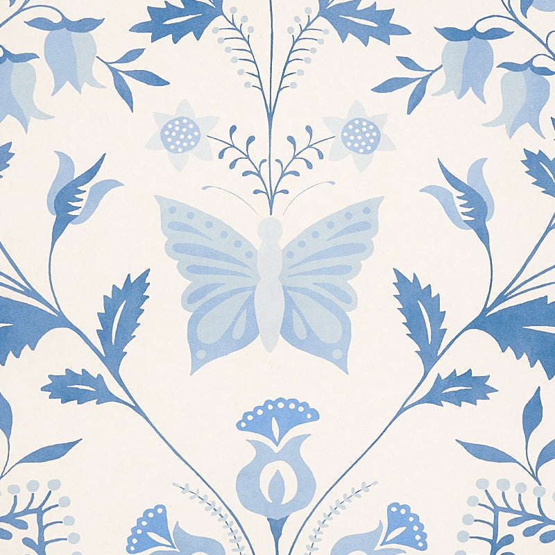 Orla Panel Blue Folkloric Floral Wallcovering Panel by Schumacher – 5012151