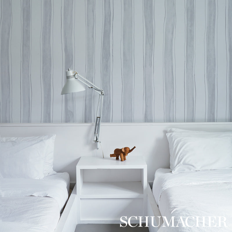 Tracing Stripes Grey by Porter Teleo Modern Hand-Painted Stripe Wallpaper – Schumacher 5012171
