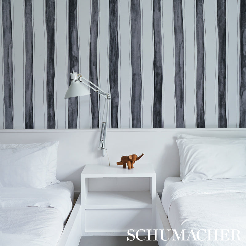 Tracing Stripes Black by Porter Teleo Hand-Painted Vertical Stripe Wallpaper – Schumacher 5012172