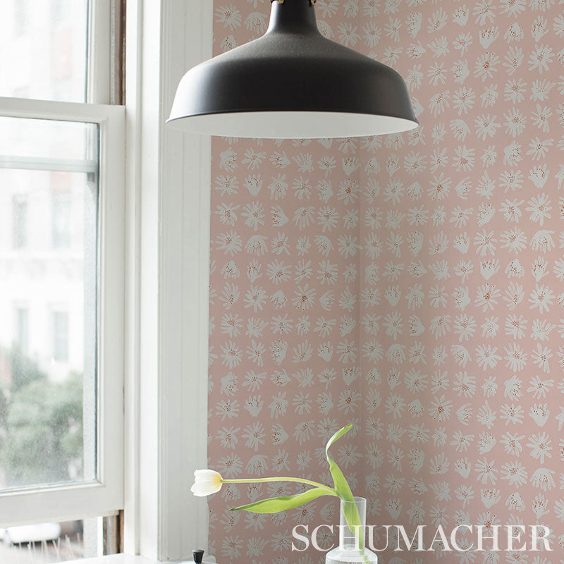 Meadow Rock Blush by Caroline Z Hurley Modern Floral Wallpaper – Schumacher 5012230