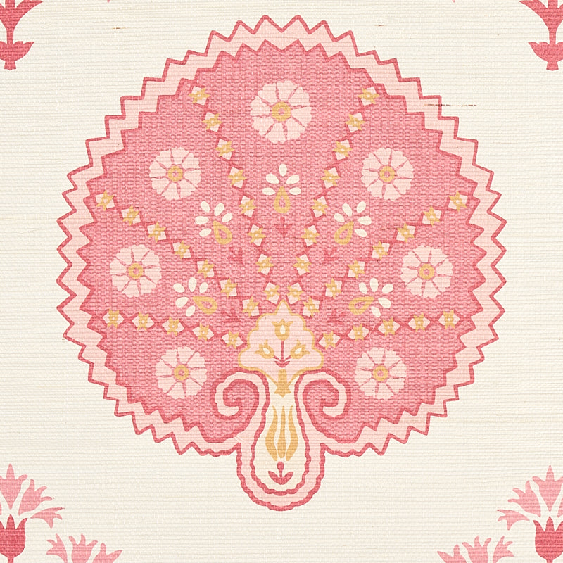 Chamba Crown Sisal Pink Ottoman Fan Floral Wallpaper – Schumacher 5012281