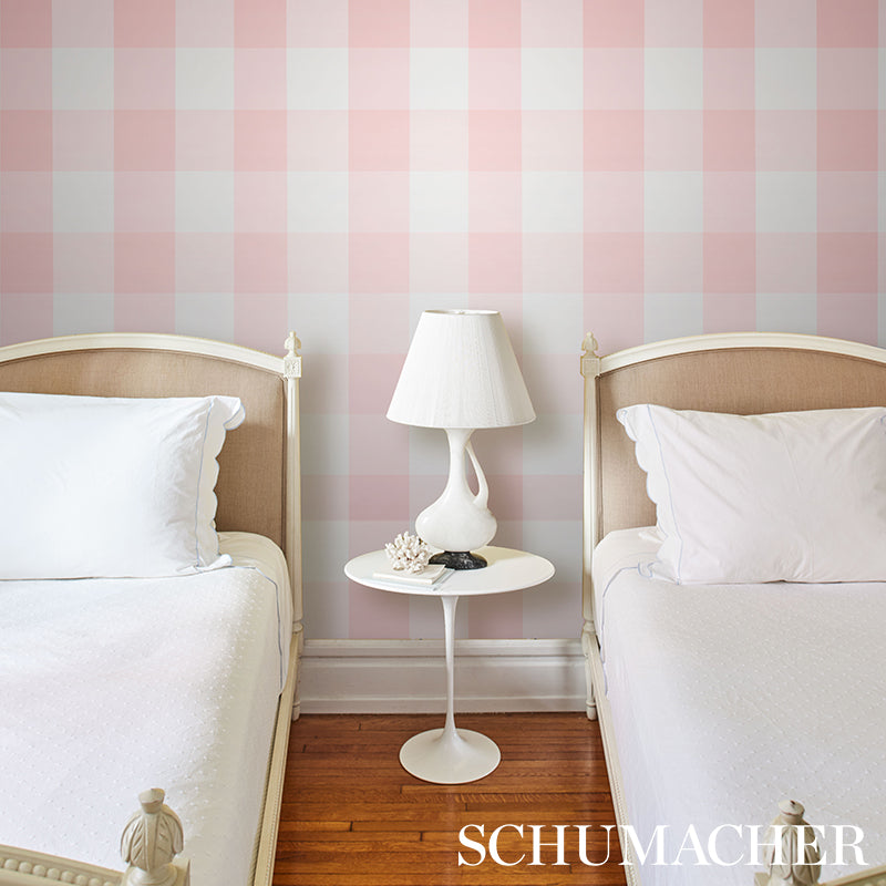 Willa Check Large Pink by Schumacher Modern Gingham Plaid Wallpaper – Schumacher 5012354