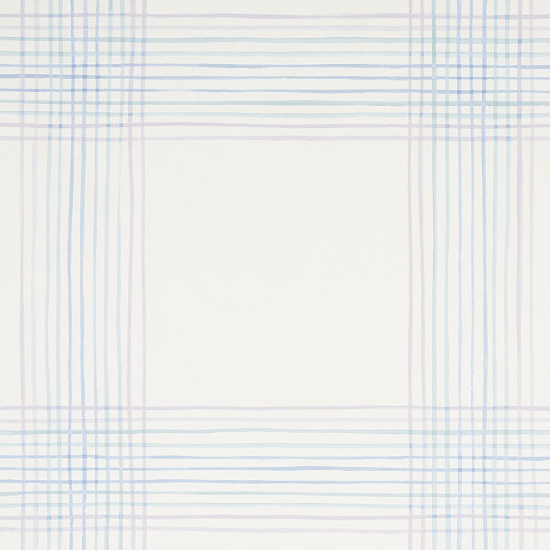 Minerva Plaid wallpaper in Hyacinth by Schumacher, a soft ombré plaid wallcovering with watercolor effect.