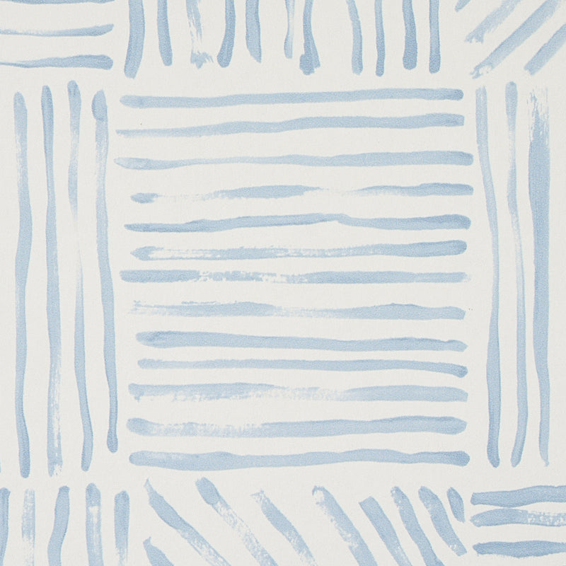 Katama Blue on Ivory by Caroline Z Hurley Modern Linear Block Wallpaper – Schumacher 5012421