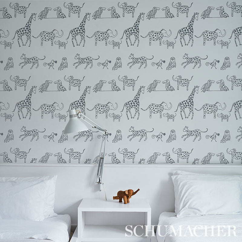 Jungle Jubilee Charcoal by Schumacher Playful Hand-Drawn Animal Wallpaper – Schumacher 5012471