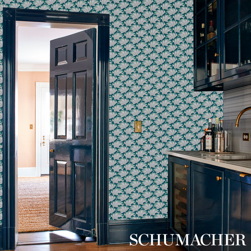 Gotham Swing Sage by Schumacher Art Deco Fan Pattern Wallpaper – Schumacher 5012531