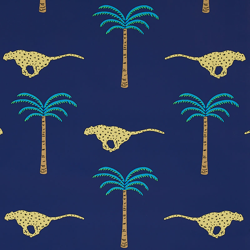 A Wild Desert Dream Midnight by Schumacher Playful Cheetah and Palm Tree Wallpaper – 5012542SAM