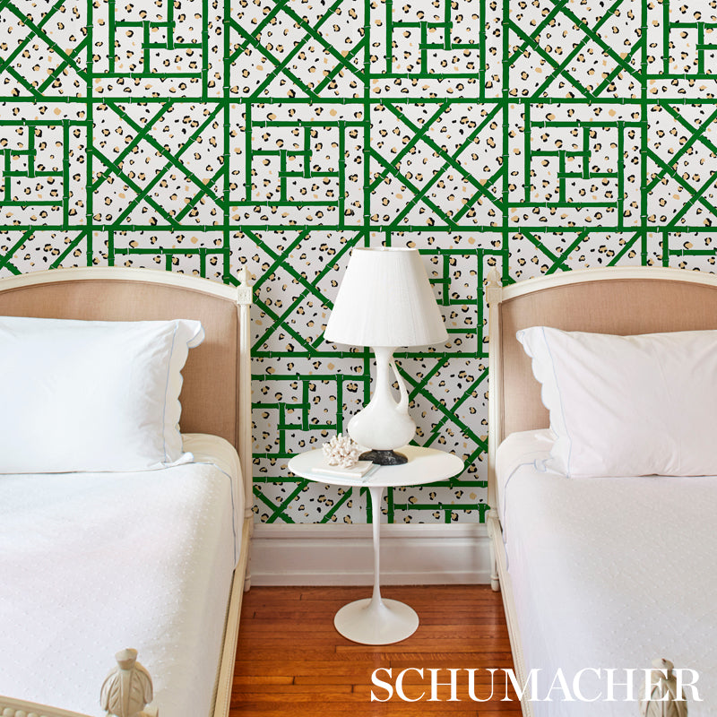Fancy Beast Safari Green/Ivory by Cristina Buckley Hollywood Regency Wallpaper – Schumacher 5012560