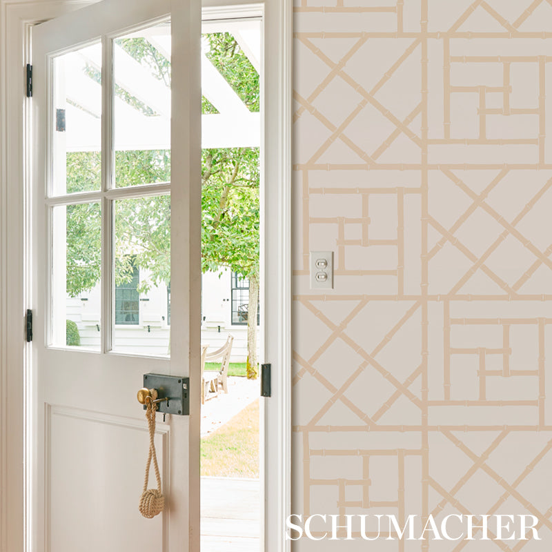 Trellis Sand by Cristina Buckley Geometric Bamboo Fretwork Wallpaper – Schumacher 5012574