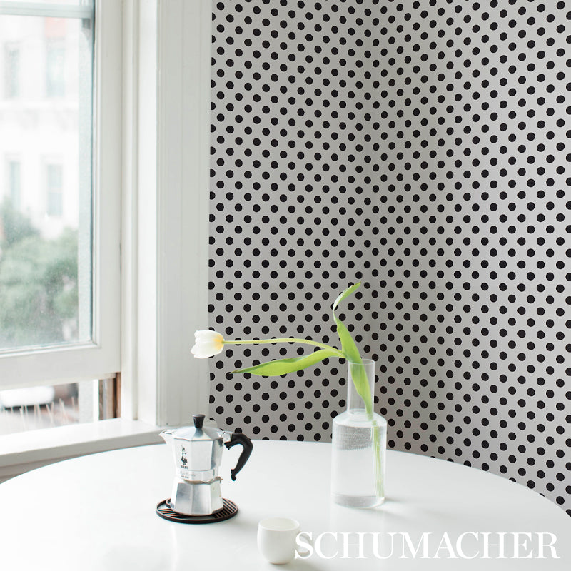 Lady Black & White Polka Dot Wallpaper by Cristina Buckley – Schumacher 5012610