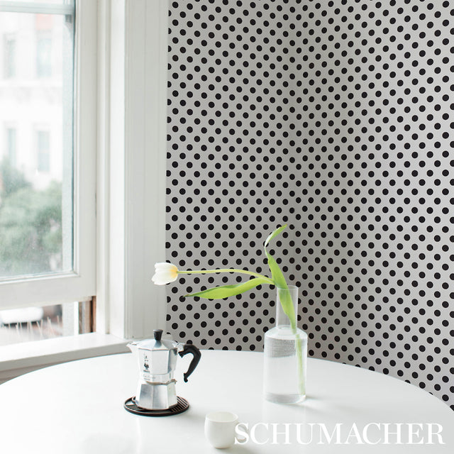 Lady Black & White Polka Dot Wallpaper by Cristina Buckley – Schumacher 5012610