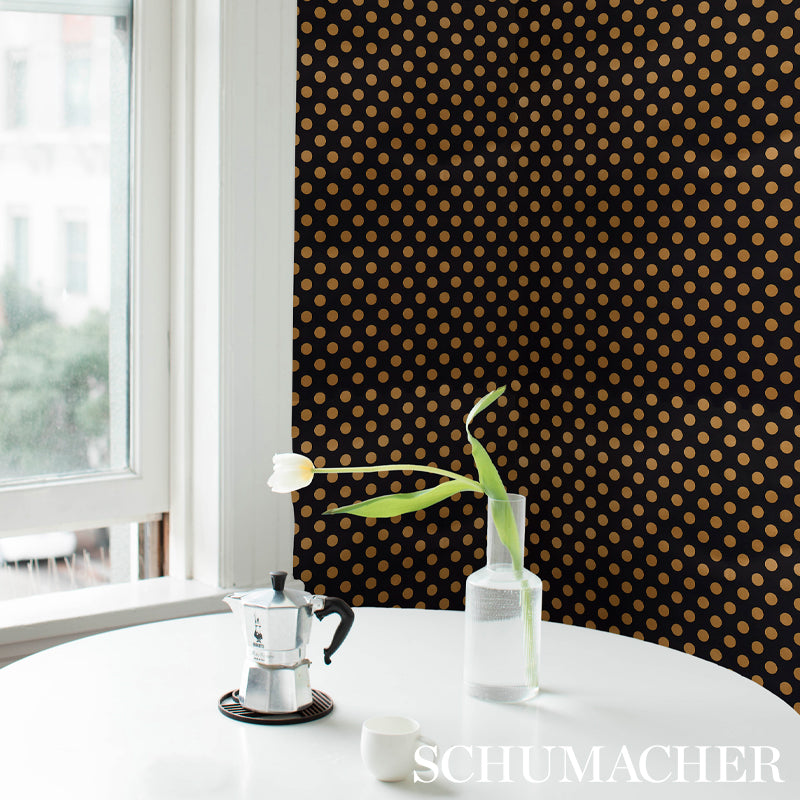 Lady Black & Gold Polka Dot Wallpaper by Cristina Buckley – Schumacher 5012612