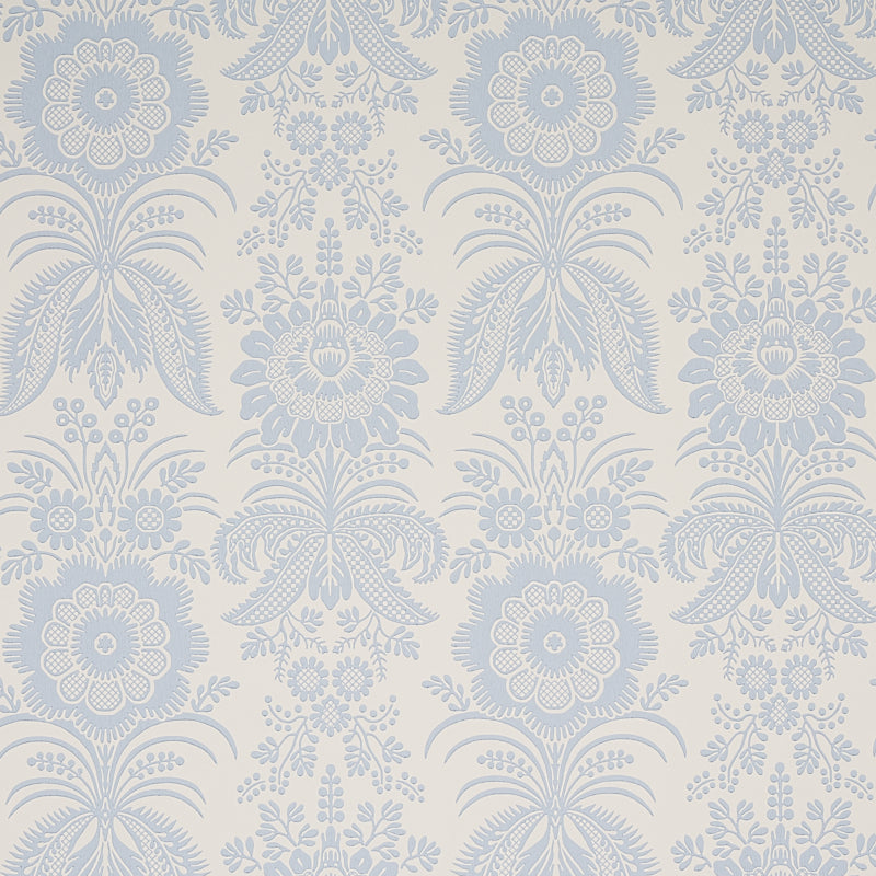 Greta Ivory Damask Floral Surface Print Wallpaper by Schumacher - SKU 5012720