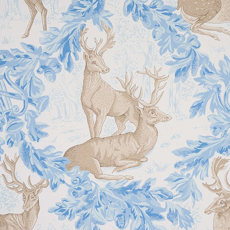Woburn Meadow Ice by Schumacher Luxe Lodge Collection Rustic Stag Wallpaper – Schumacher 5012730