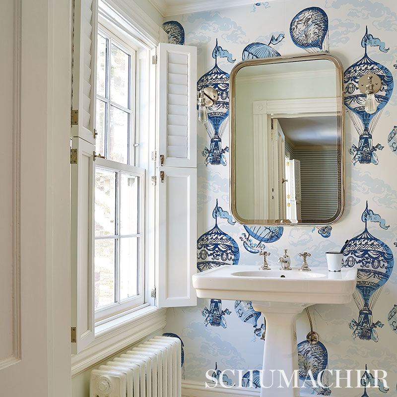 Balloons Blue by Schumacher Flight Of Fancy Hand-Screened Wallpaper – Schumacher 5012790