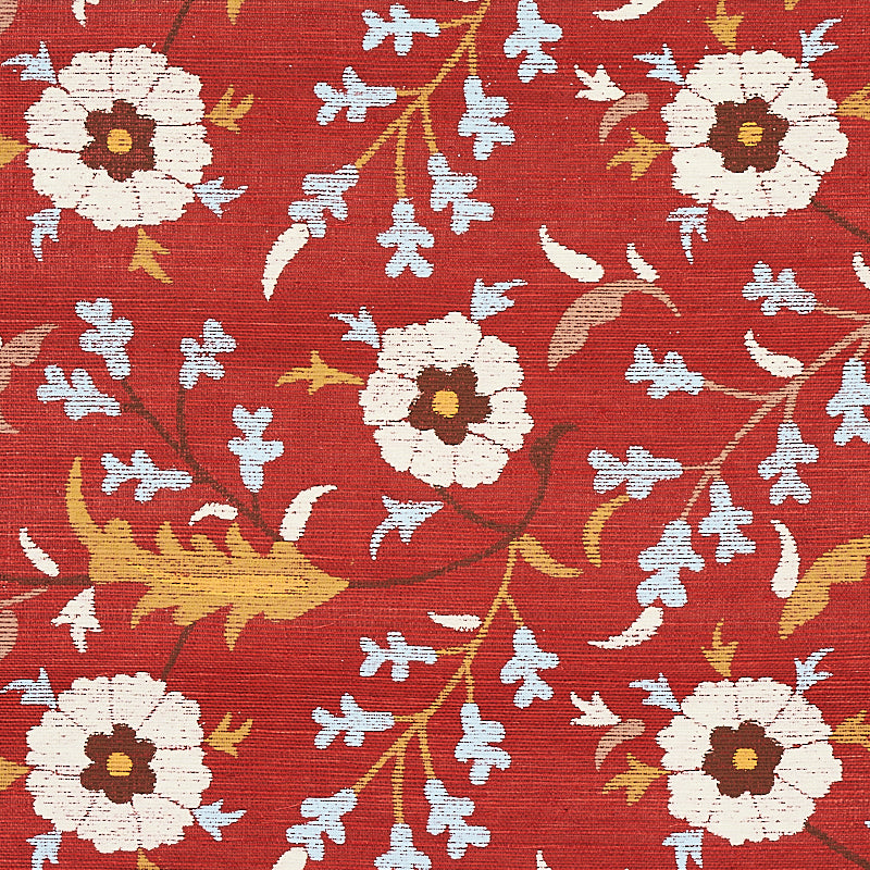 Floralia Sisal Garnet Botanical Wallpaper – Schumacher Cabana Collection 5012832