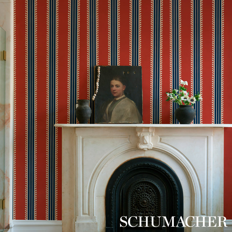 Etruscan Stripe Red & Blue by Schumacher Cabana Collection Wallpaper – Schumacher 5012852
