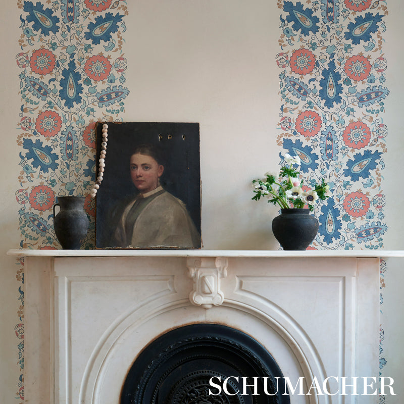 Anatolia Blue & Red Suzani Floral Wallpaper – Cabana Collection by Schumacher 5012870