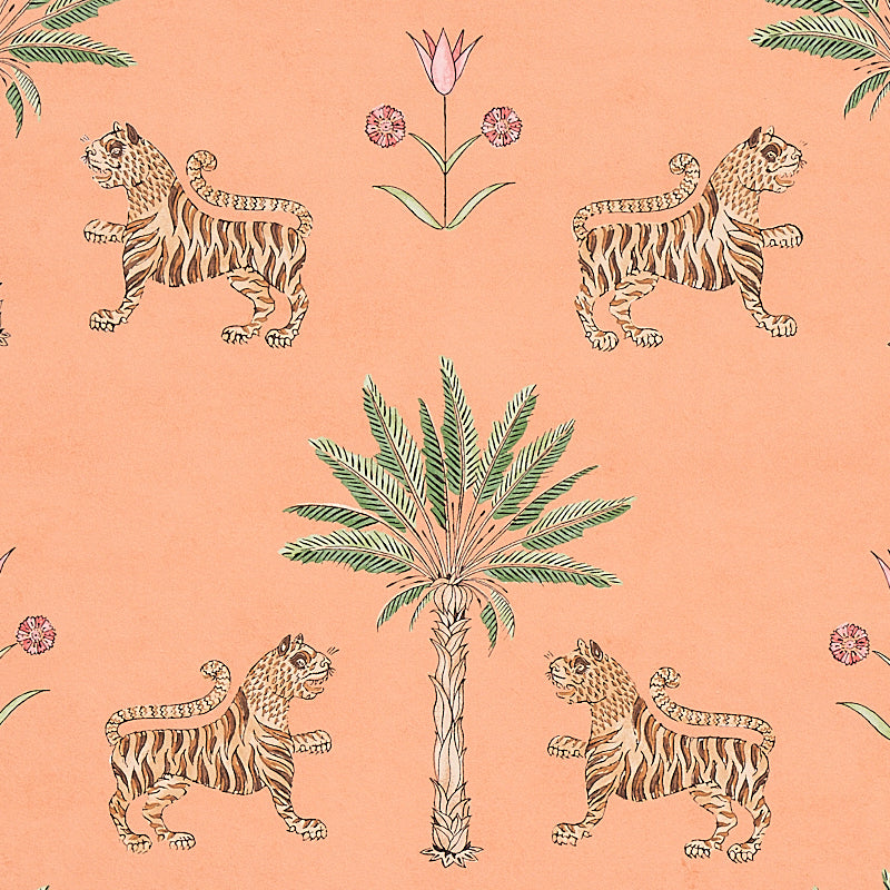 Tiger Palm Crimson on Peach by Schumacher Mystique Collection Wallpaper – Schumacher 5012920
