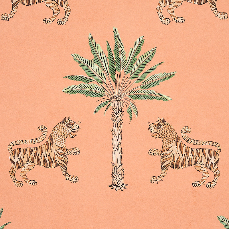 Tiger Palm Crimson on Peach by Schumacher Mystique Collection Wallpaper – Schumacher 5012920