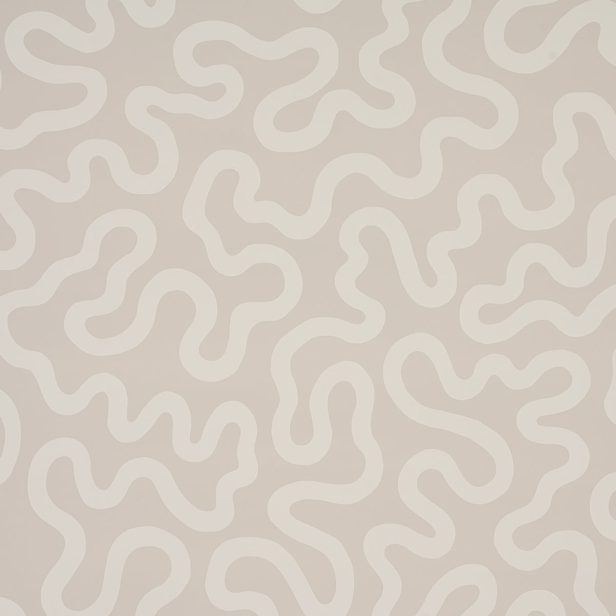 RILEY wallpaper in Natural by Schumacher features a modern vermicelli pattern in a neutral colorway, shown in a styled interior and close-up views.