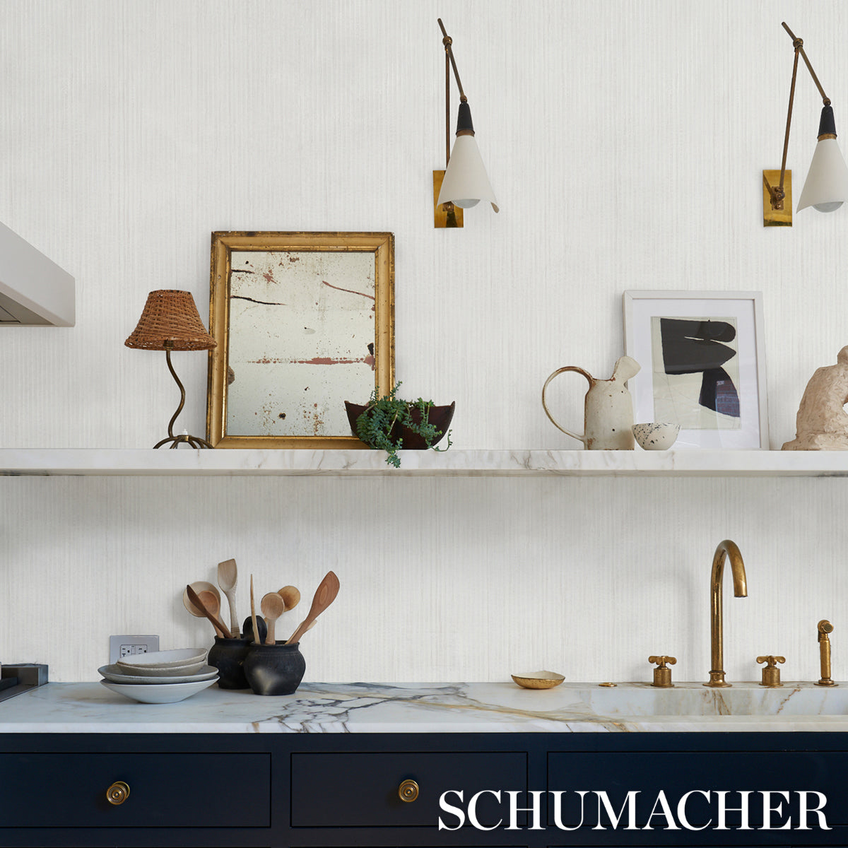 Paper Stripe White by Schumacher Textured Wallcovering – Schumacher 5012980