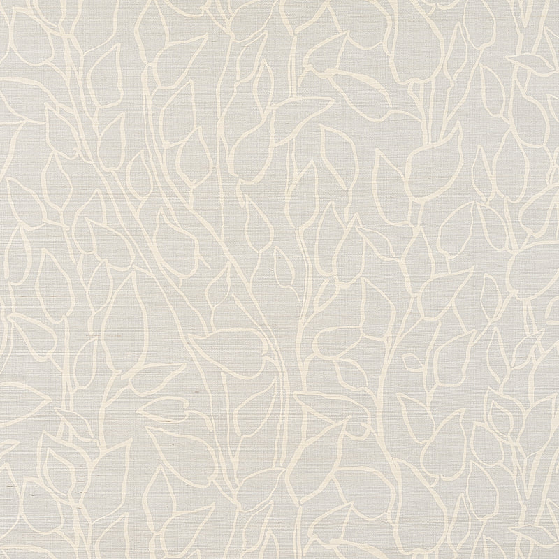 Solandra Vine Sisal wallpaper in Sky by Schumacher, a botanical printed grasscloth wallcovering with a loose leafy vine pattern.