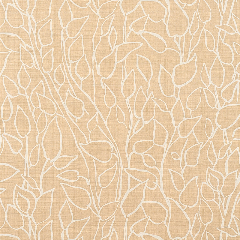 Solandra Vine Sisal straw-colored botanical grasscloth wallpaper by Schumacher, featuring a loose leafy vine pattern on a textured background.