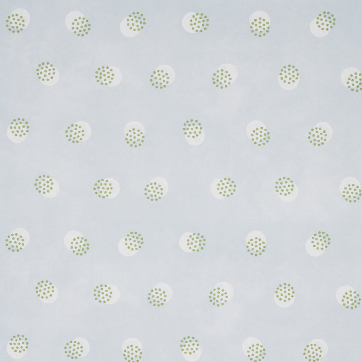 Taylor Mineral by Schumacher - Modern dotted pattern wallpaper in soft blue and green, shown in a bathroom setting.
