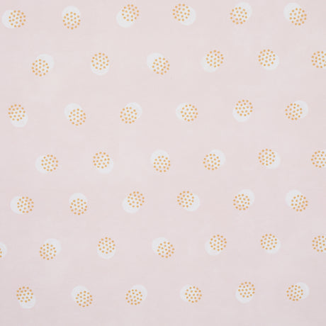 Taylor Pink wallpaper by Schumacher featuring offset-printed bursts of tiny dots over a field of larger dots, shown in a bathroom setting.