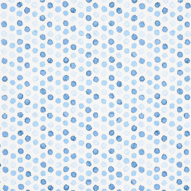 Mini Bursts by Celerie Kemble for Schumacher in blues, a small-scale polka dot watercolor effect wallpaper.