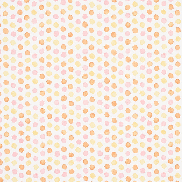 Mini Bursts wallpaper in yellow and pink by Celerie Kemble for Schumacher, featuring a playful watercolor polka dot pattern.
